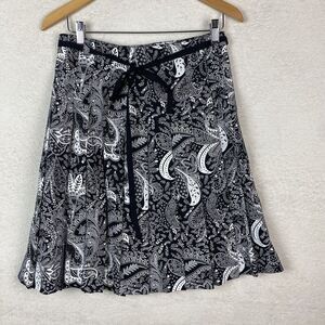 Clifford & Wills Pleated‎ Midi Skirt Black/White Paisley Belted Size 6 Punk